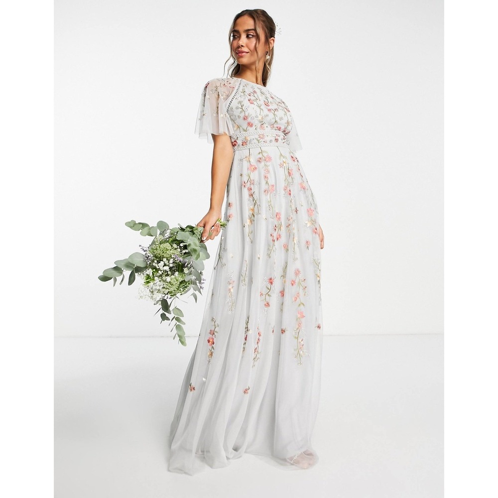 ASOS Design Bridesmaid Floral Embroidered Maxi Dress with‎ Embellishment Size 10 - Picture 7 of 12